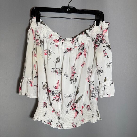 ARDENE White Off the Shoulder, 3/4 Length Shirt, Womens Size X-Large - Picture 2 of 6